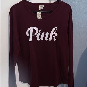 long sleeve, maroon shirt